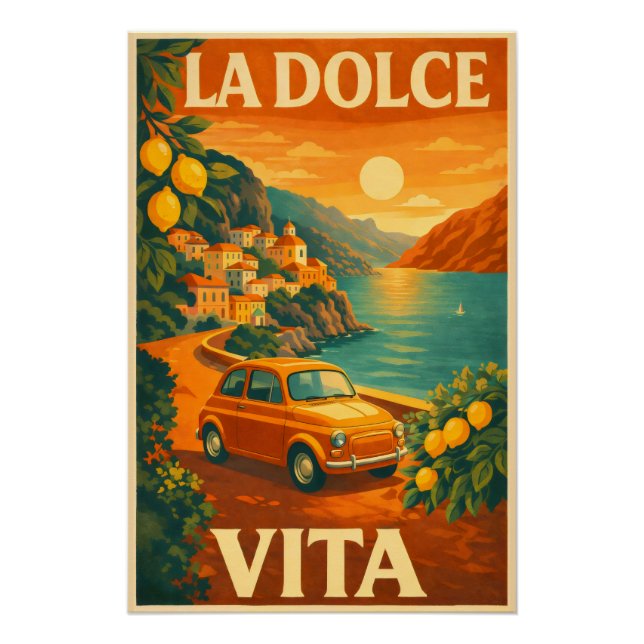 Pôster La Dolce Vita – Retro Italian Coast Travel Poster (Frente)