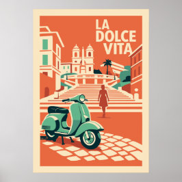 Poster La Dolce Vita Roma Cartaz de Viagem Vintage Itália