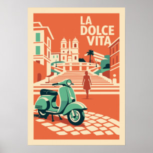 Poster La Dolce Vita Roma Cartaz de Viagem Vintage Itália