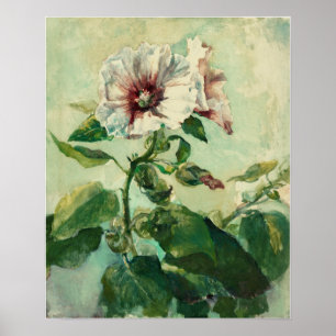 Poster La Farge - Study Of Pink Hollyhocks In Sunlight