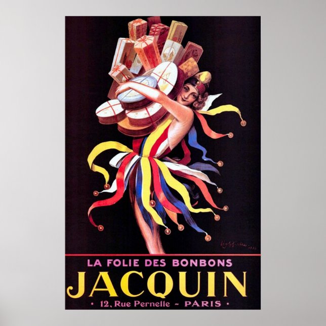 Poster La Folie Des Bonbons Jacquin Vintage Advertisement (Frente)