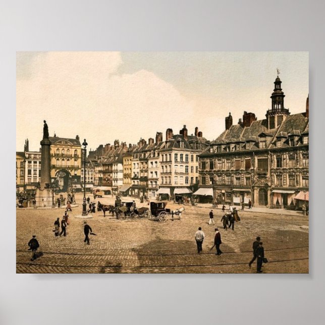 Pôster La Grande Place, Lille, França vintage Photochrom (Frente)