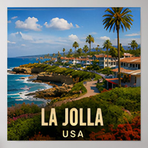 Poster La Jolla Califórnia Aldeia Costeira Viagem