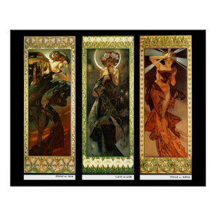 Pôster La lune et les étoiles por Alphonse Mucha
