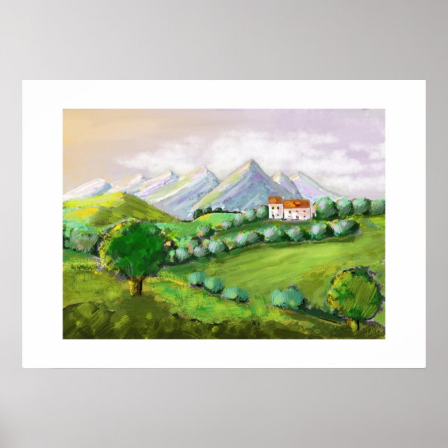Poster La maison sur les collines, nature verte (Frente)