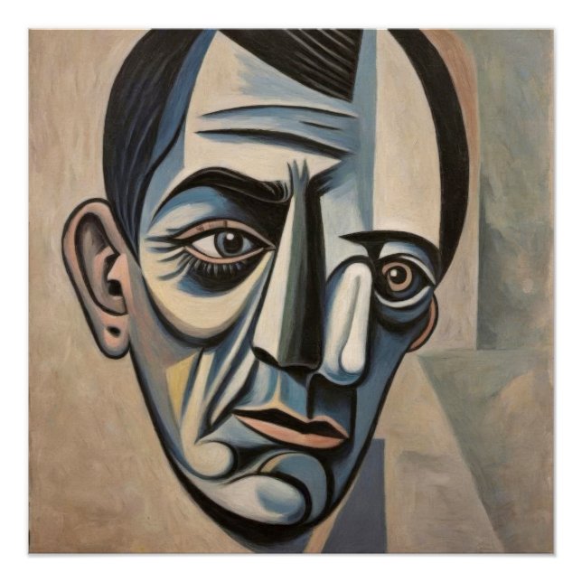 Pôster La mélancolie cubiste d'un visage fragmenté.  (Frente)