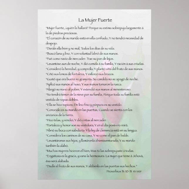Pôster La Mujer Fuerte - Cartel Proverbios 31:10-31 (Frente)