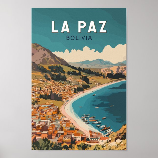 Poster La Paz Bolivia Illustração Viagem Art Vintage (Frente)