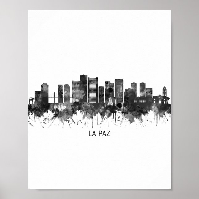 Poster La Paz Bolivia Skyline BW (Frente)