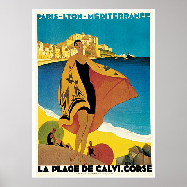 Pôster La Plage De Calvi Viagens vintage (Frente)