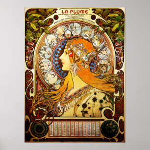 Poster LA PLUME ZODIAC por Alphonse Mucha Art Nouveau