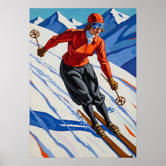Poster LA SKIEUSE (The Skier) - Original Art Deco Trabalh (Frente)