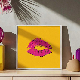 Poster Lábios Beijando Amarelo e Rosa Choque