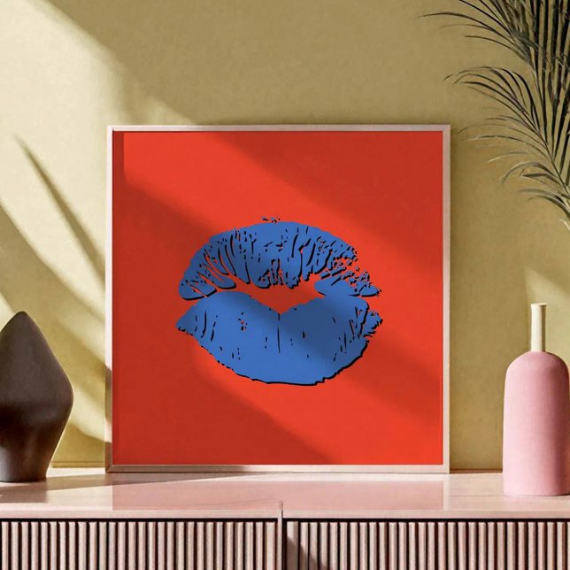 Poster Lábios Beijando Laranja e Azul (Criador carregado)