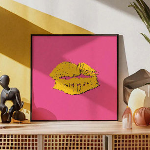 Poster Lábios Beijando Rosa e Amarelo