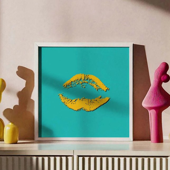 Poster Lábios Beijando Turquesa e Amarelo (Criador carregado)