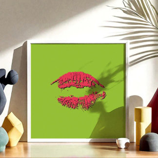 Poster Lábios Beijando Verdes e Vermelhos