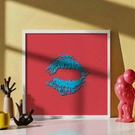 Poster Lábios Beijando Vermelhos e Azuis