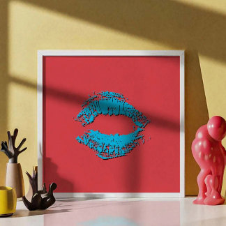 Poster Lábios Beijando Vermelhos e Azuis