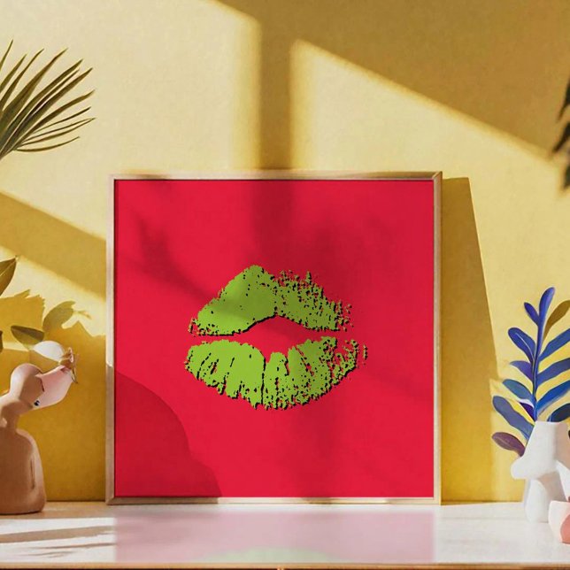 Poster Lábios Beijando Vermelhos e Verdes (Criador carregado)