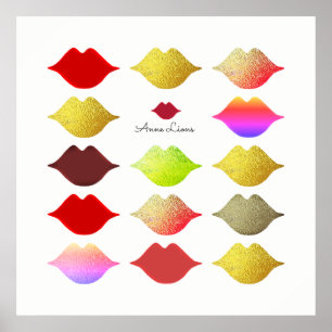 Poster lábios coloridos / bocas coloridas de meninas em b