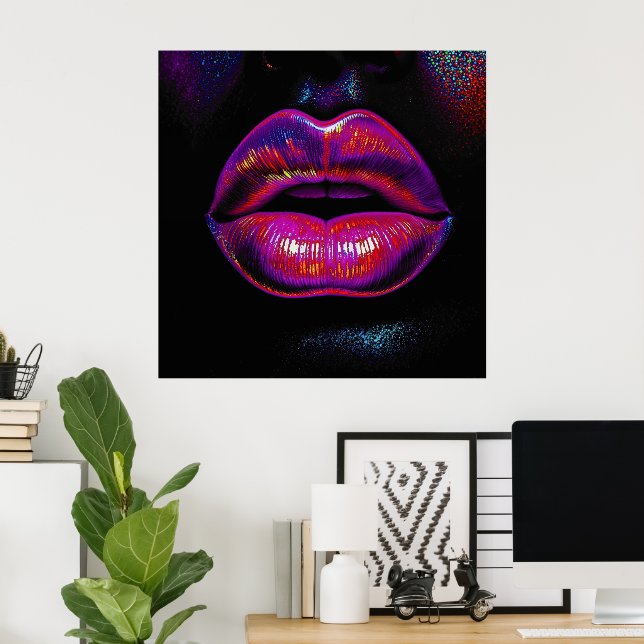 Poster Lábios Cyber Vênus - Retrato de Lábios Coloridos (Escritório em casa)