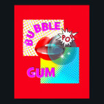 Pôster Lábios de pastilhas de Pop de Arte Funky Retro<br><div class="desc">Uma divertida,  brilhante e colorida pop,  inspirou design que só pop! com grandes lábios vermelhos soprando um balão de pastilha elástica em um fundo de meia tonalidade e legenda "pop" no estilo de quadrinhos. Arte moderna e engraçada para um olhar jovem e moderno.</div>