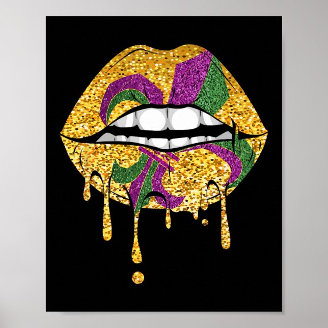 Poster Lábios do Partido Mascarada de Festas Mardi Gras (Frente)