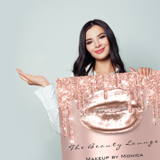 Poster Lábios  Horário de Funcionamento da Maquiagem Salã (Lips Makeup Opening Hours Salon Rose Drips Spark Poster )