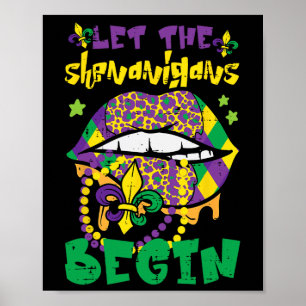 Poster Lábios Mardi Gras Deixam Shenanigans Começar Mulhe