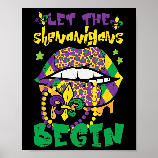 Poster Lábios Mardi Gras Deixam Shenanigans Começar Mulhe (Frente)