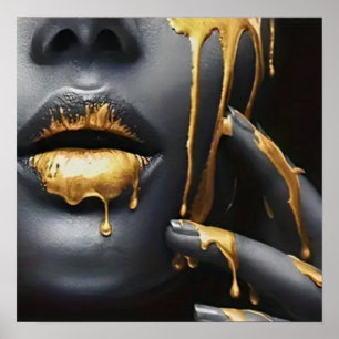 Poster Lábios ouros Arte da Parede do Decor Doméstico da