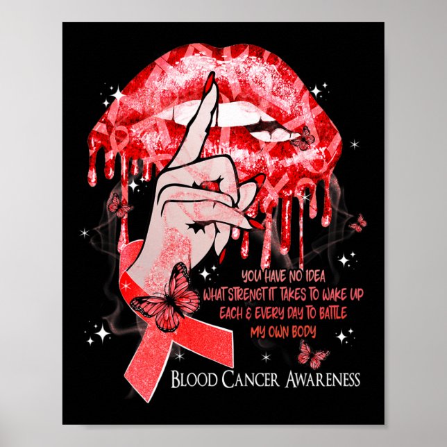 Poster Lábios Pingando Borboletas Mulheres Câncer de Sang (Frente)