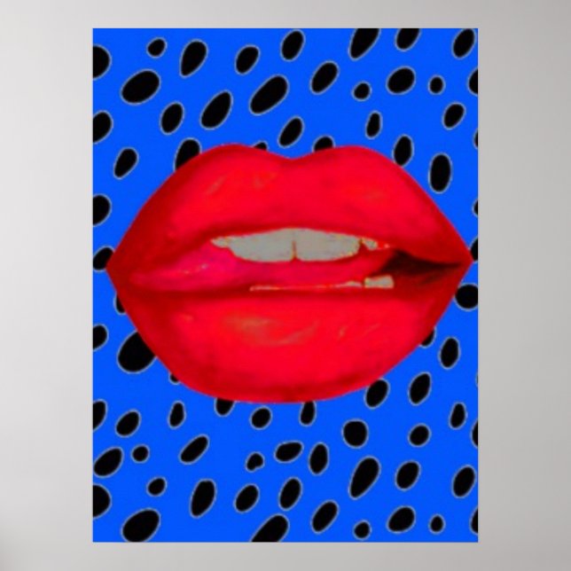 Poster lábios vermelho-azul arte-leopardo-impressão-rocka (Frente)