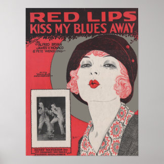 Poster Lábios vermelhos beijam meu blues