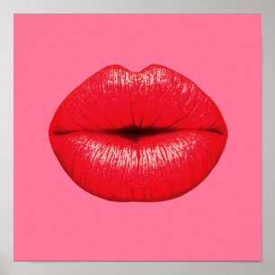 Poster Lábios vermelhos do pop art do batom no rosa