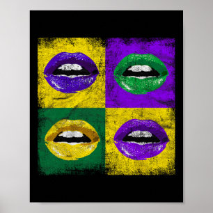 Poster Lábios Vintage Garotas Senhoras Nova Orleans Mardi