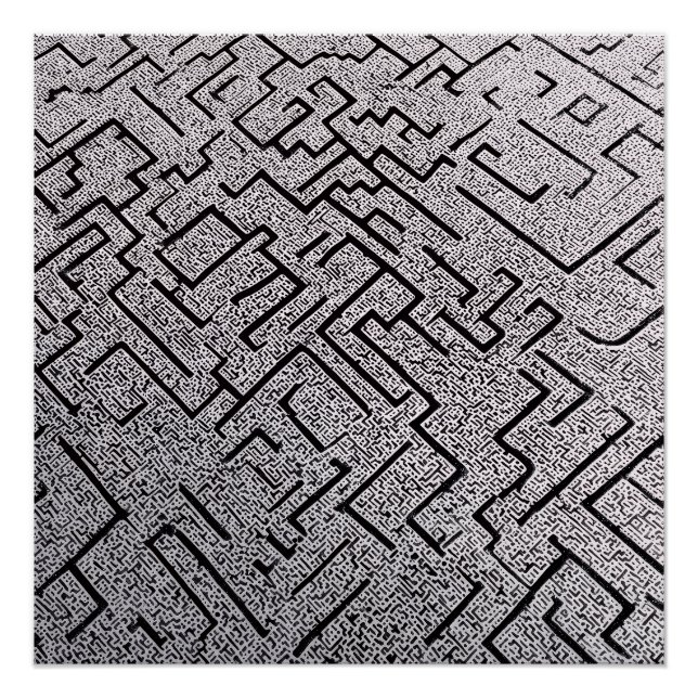 Pôster Labirinto Intricado Preto e Branco (Frente)