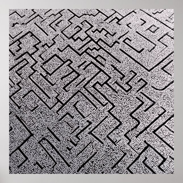 Poster Labirinto Intricado Preto e Branco (Frente)