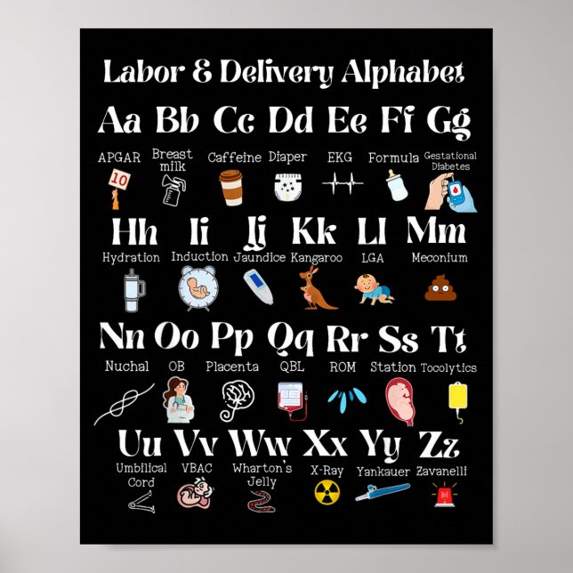 Poster Labor And Delivery Alphabet Nurse New Nurse Gradua (Frente)