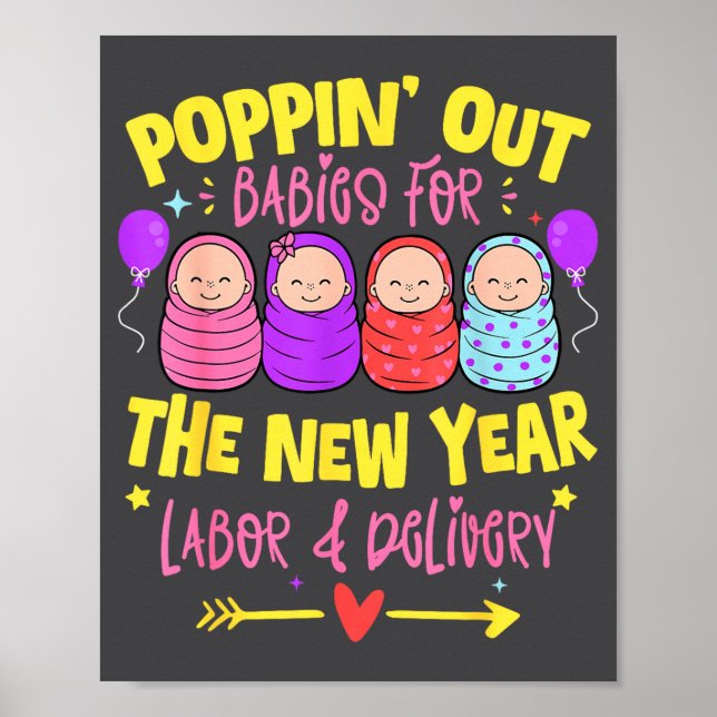 Poster Labor And Delivery L&amp;d Nurse Happy New Year  (Frente)