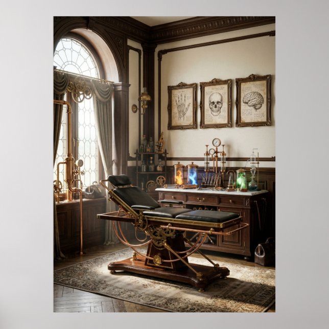 Poster Laboratório Médico Steampunk Vitoriano (Frente)