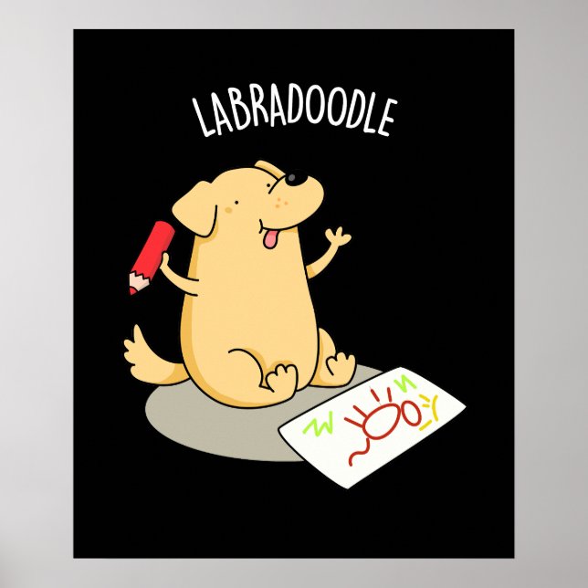 Poster Labradoodle Funny Labrador Cachorro Escuro BG (Frente)