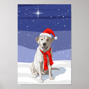 Poster Labrador Amarelo Branco Retriever em Santa Chapéu