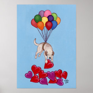 Poster Labrador Amarelo Colecionando Corações (amor) Trab