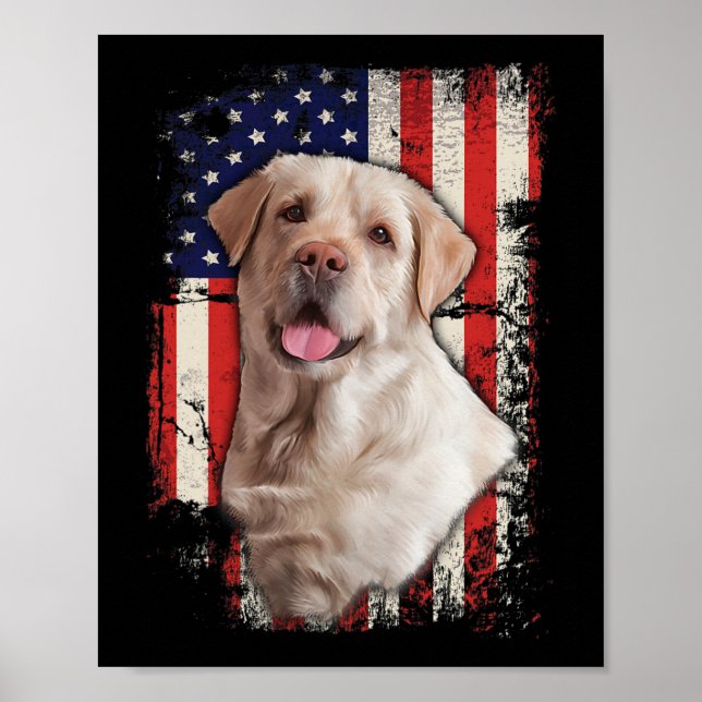 Poster Labrador Amarelo Labs Patriótico Americano Bandeir (Frente)