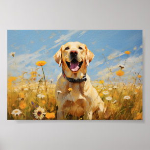 Poster Labrador amarelo nas flores