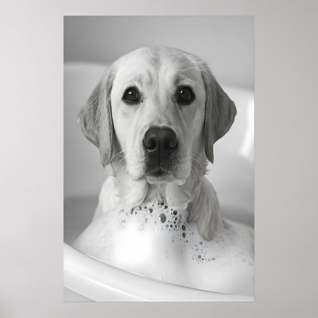 Poster Labrador Bubble Bath Print, Funny Dog Bathroom Art (Frente)