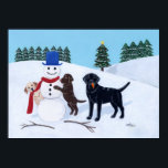 Pôster Labrador Christmas com Snowman Trabalho de arte<br><div class="desc">Arte exclusiva e engraçada do Labrador Retriever pintada por Naomi Ochiai. Dons do Labrador para a casa do amante do Labrador. Dons de Natal excelente para você também. Preto Lab, Chocolate Lab, Yellow Lab estão todos pintados na foto. Visite aqui os itens de presente com o mesmo design! Temos canecas,...</div>