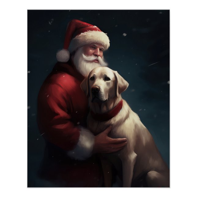 Pôster Labrador com Papai Noel Natal Festivo (Frente)
